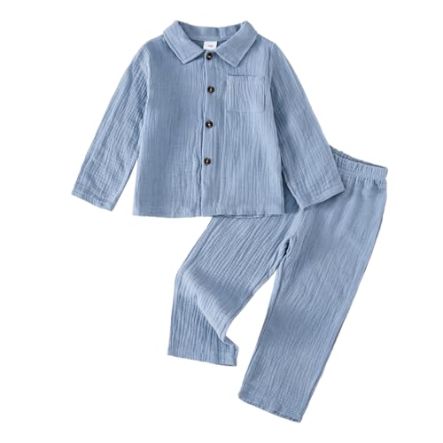 XFGLCK Toddler Boy Girl Fall Clothes Cotton Linen Long Sleeve Shirt Pants Set Unisex Casual Outfit