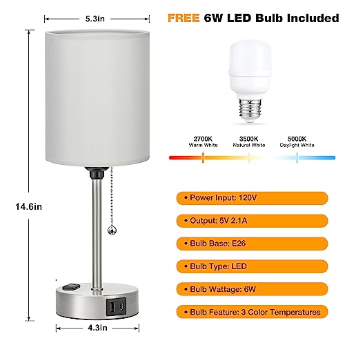 Image of Small Bedside Table Lamp for Bedroom - Desk Lamp with USB Ports for Dorm