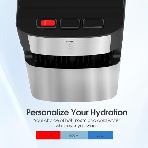 Image of Self Cleaning Bottom Load Water Cooler Dispenser for 3-5 Gallon Bottles Empty Bottle Alert 3 Temperature Settings Stainless Steel