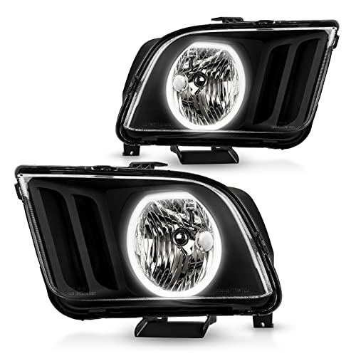 SEALIGHT LED DRL Headlight Assembly Fit for 2005 2006 2007 2008 Mustang, Headlamp Replacement Pair with Daytime Running Light Black Housing Clear Lens