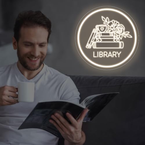 Image of Library Neon Sign, Warm White, 13 inchx13 inch