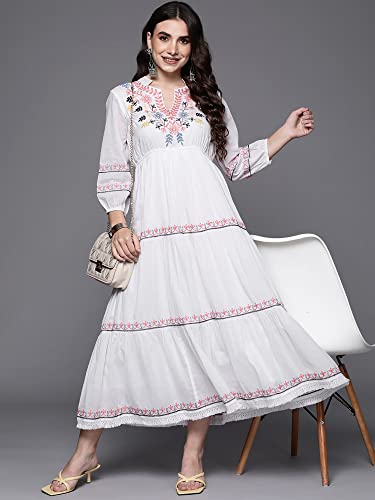 Image of INDO ERA Women's Embroidered A-Line Ethnic Maxi Dress
