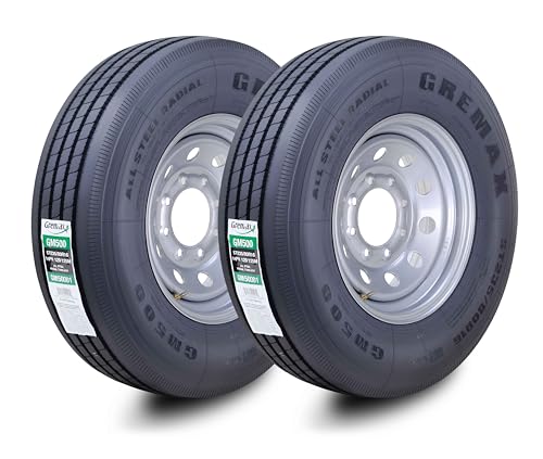 GREMAX All Steel Trailer Tire Wheel Assembly ST235/80R16 14-Ply G 129/125M w/8 Lug on 6.5' PCD Silver Mod Wheel,SET 2