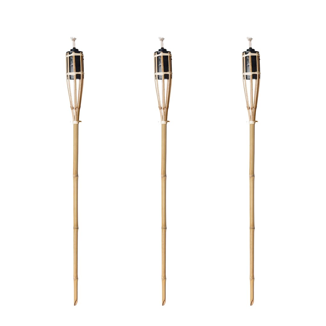 Natural Handmade Bamboo Garden Tiki Torch 60cm/90cm/120cm - for use with Parrafin or lamp Oil (90cm, Pack of 3)