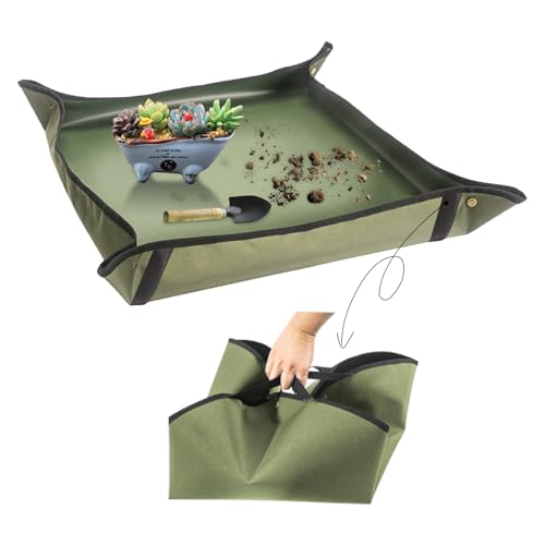 Nwvuop 29.5× 29.5 Inches Repotting Mat for Indoor Plants Waterproof Portable Plant Potting Mat with Built-in Handles Gardening Gifts for Plant Lovers(Dark Green) - Image 3
