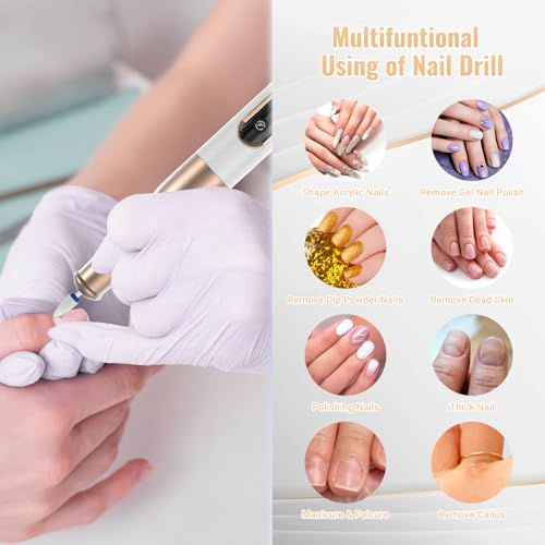Nagelfräser, Denabuty Elektrische Nagelfeile Kabellos 12 in 1 Fräser für Gelnägel 25000 u/Min, USB Wiederaufladbare, 5 Verstellbare Geschwindigkei, Maniküre Pediküre Set DN-2502Y