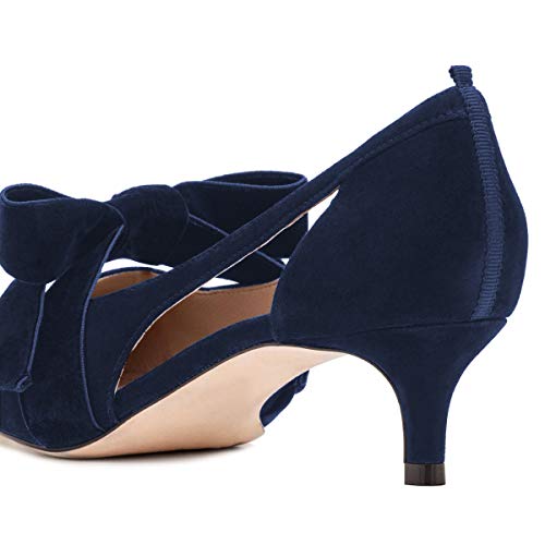 XYD Women Kitten Low Mid Heel Pointy Toe Pumps Elegant Cutout Bows Slip on Dress Office Lady Shoes2