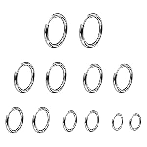 Bomtop 6 Pares Pendientes de Aro, Pendientes Acero Inoxidable, Pendientes Hombre Aretes de Mujer, Pendientes de Aro de Cartílago, para Hombre y Mujer, 8/10/12/14/16/18 mm