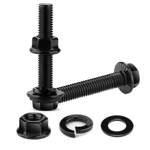M10 x 25mm Flanged Hex Head Bolts, Nuts, Flat &amp; Lock Washers, 10Pcs 18-8 (304) Stainless Steel, Fully Threaded, Black Oxide by SG TZH