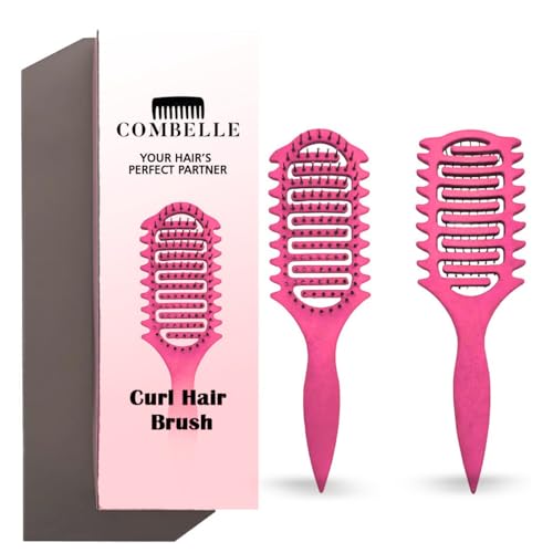 Image of Combelle Curl Defining Brush - 24 cm Vented Detangling & Volumizing Hair Brush for Curly Hair - Vegan Boar Bristles, Ergonomic Handle, Reduces Frizz & Defines Curls (Pink)