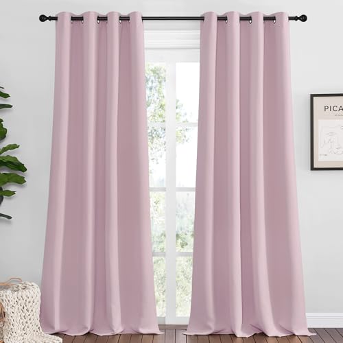 Image of NICETOWN Baby Pink Blackout Curtains 90 inches Length for Living Room, 2 Panels, 55 inch Wide, Thermal Insulated Long Drapes for Large Window