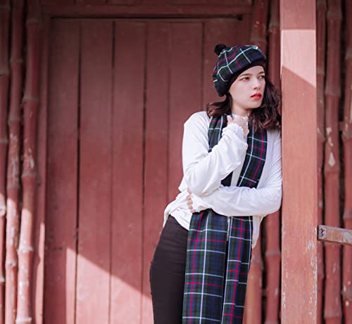 Image of Scottish Tam O' Shanter Hat Tartan Bonnet Pom Pom Wool Flat Cap One Size