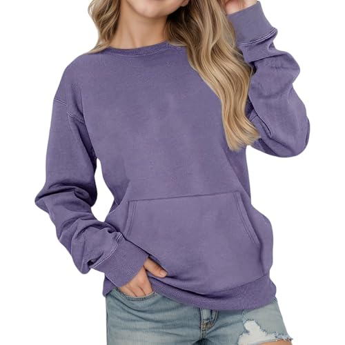 Sweatshirts for Girls Oversized Crewneck Casual Long Sleeve Pullover Cute Drop Shoulder Shirts Tops with Pocket3