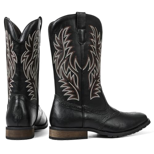 Image of Lyrisiphy Cowboy Boots for Men Pointed Toe Embroideried Western Boots Traditional Country Boots Durable Work Boots