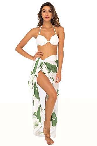 Back From Bali Womens Sarong Swimsuit Cover Up Floral Hibiscus Sequins Beach Wear Bikini Wrap Skirt with Coconut Clip2