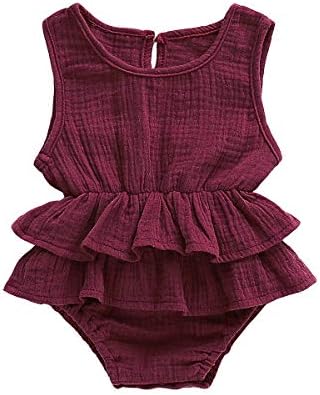 Newborn Infant Baby Girl Romper Jumpsuit Cotton Linen Sleeveless Ruffled Bodysuit Summer Outfit Clothes
