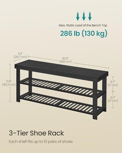 Image of SONGMICS Shoe Rack Bench, 3-Tier Bamboo Shoe Storage Organizer, Entryway Bench, Holds Up to 286 lb, 11.3 x 42.9 x 17.8 Inches, for Entryway Bathroom Bedroom, Ink Black ULBS110B101
