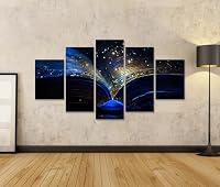 islandburner Bild auf Leinwand Magisches Buch mit blauem Licht und funkelnden Sternen - 5-teilig – Ansicht 2