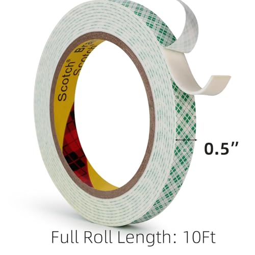 Image of 3M Double Sided Foam Tape 0.5 inch x 10Ft 2 Pack White | Double Coated Urethane Adhesion Polyurethane Tape for Bonding Attaching Mounting Interior Signage Nameplates DIY Card