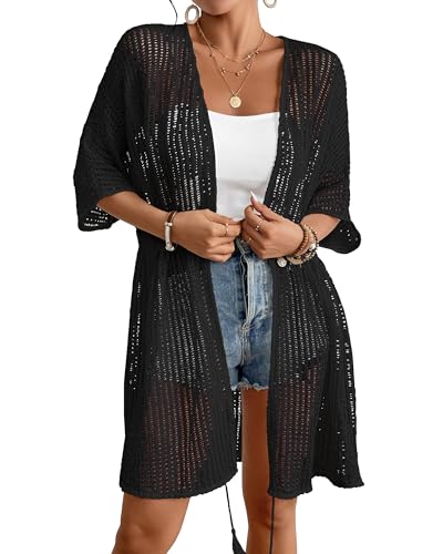 Bsubseach Crochet Kimonos for Women Mesh Sexy Bathing Suit Cover Ups Open Front Beach Summer Outwear
