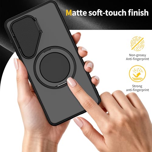 Image of Spazy Case Nothing Phone 4a Back Cover|Premium Magnetic Ring Stand Case with Camera Protection Slider|360 Rotating Kickstand|Slim & Strong Grip Phone Case in Black