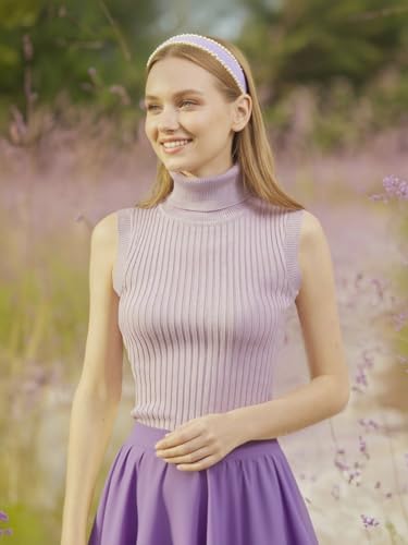 Image of v28 Women Sleeveless High Neck Turtleneck Stretchable Knit Sweater Top