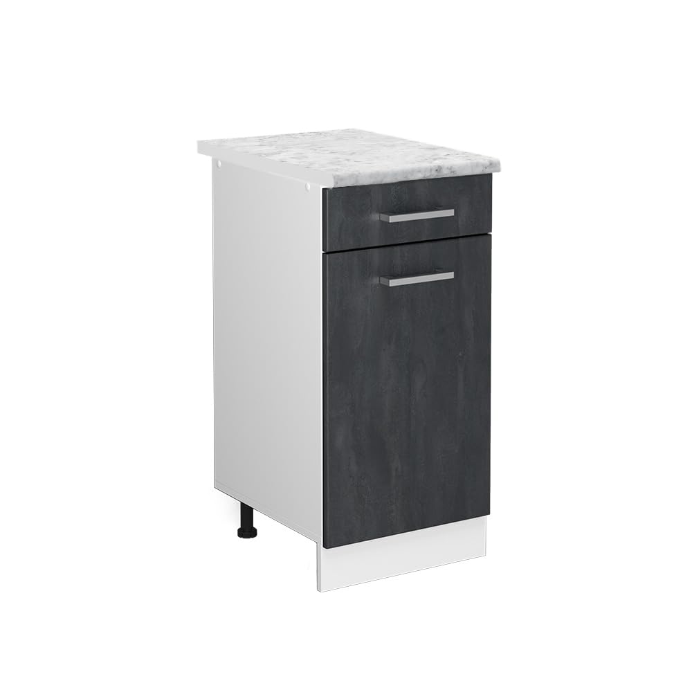 Vicco Kitchen base cabinet Raul, Black concrete, 40 cm WT Marble, for flexible combination within modular kitchen systems