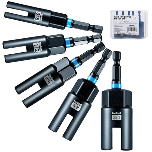 Image of toolant Wing Nut Driver Set 5PCS (3 /8 inch, 1 /2 inch, 9 /16 inch, 5 /8 inch, 3 /4 inch), CR-V Impact Driver for Wing Nuts, Eye Bolts, Hook Screws & Hex Nuts, 1 /4 inch Hex Shank, Deep Slot, Anti-Rust Finish