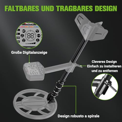 OneAmg Metalldetektor Profi, Metal Detector für Erwachsene & Kinder mit Pinpoint Metalldetektoren, 5 Modi IP68 Wasserdicht Suchspule Gold Detektor Set mit Kopfhörer, Digger Schaufel & Rucksäcke 2