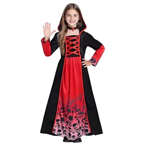 Ajuanbazha Fantasia de vampiro para menina, vestido gótico de vampira, fato de princesa vampiro para Halloween, carnaval, cosplay e festas temáticas