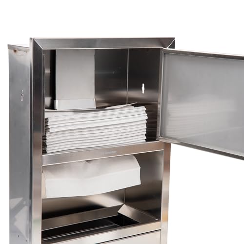 Image of Mind Reader Paper Towel Dispenser and Trash Can, Wall-Mounted, Bathroom, Stainless Steel, 13.5 inch L x 29.5 inch H x 5.75 inch D, Silver