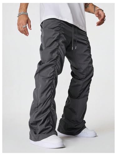 OYOANGLE Men's Elastic Drawstring Waist Ruched Pants Y2K Parachute Pants with Pocket Streetwear4