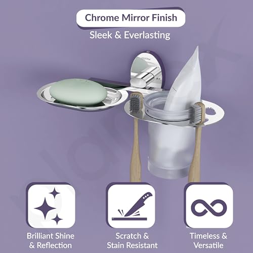 Image of Plantex 304 Grade Stainless Steel 2 in1 Soap Holder with Tumbler Holder /Bathroom Accessories - Olive (Chrome)
