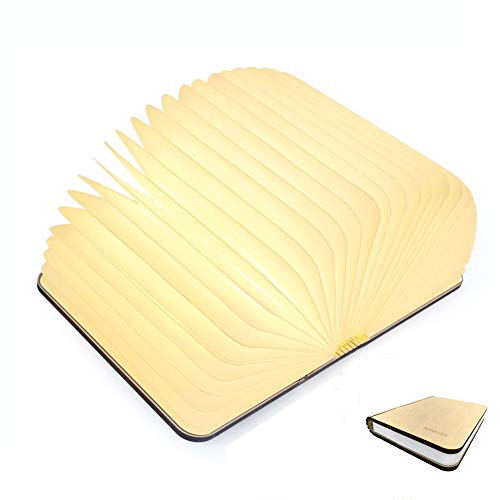 Book Lamp Folding Portable Desk Light ,Novelty LED Paper Lantern with USB Rechargeable Wooden (Size 5.7×4.3×1in)