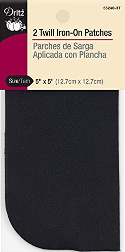 Dritz Twill Iron-On Patches, 5 x 5-Inch, Navy, 2