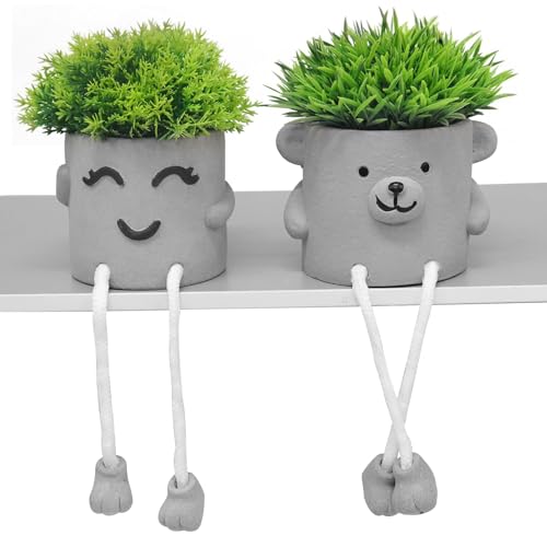 MAKHOT 2pcs Cute Artificial Succlent Plants with Pots, Fuax Plant