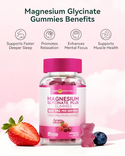 Image of Magnesium Glycinate Plus Gummies 860mg, Sugar-Free, Non-GMO, Gluten-Free, Magnesium Gummies for Adults & Kids, Sleep, Relaxation & Focus, Magnesium Supplement for Women, Mixed Berry Flavor, 120 Count