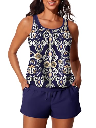 Image of Summer Mae Blouson Women's Tankini Swimsuits Tummy Control Modest 2026 Two Piece with Sporty Pockets Bathing Suits
