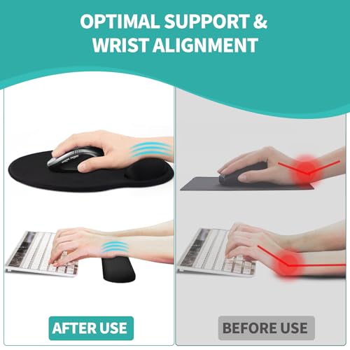Image of eulps Mouse Pad Wrist Support, Ergonomic Memory Foam Keyboard Wrist Pad & Gel Wrist Rest Set for Computer Keyboard for Easy Typing & Pain Relief for Office & Home(Black Set)