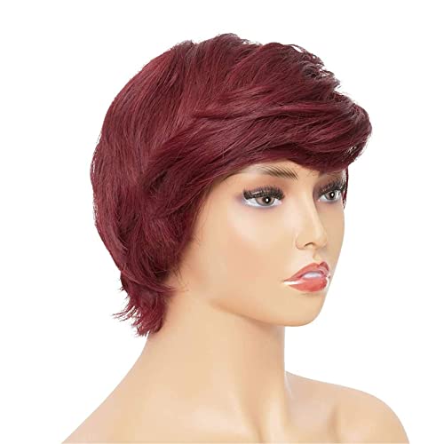 Short Shaggy Layered Wig for Women, Burgundy Red Synthetic Hair (4 Inches)
