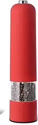 Moedor Elétrico de Sal e Pimenta Trinturador de Tempero Automático, à Pilha, Moagem Ajustável, Iluminação LED, Portátil, Ideal para Tempero e Especiarias (Vermelho)
