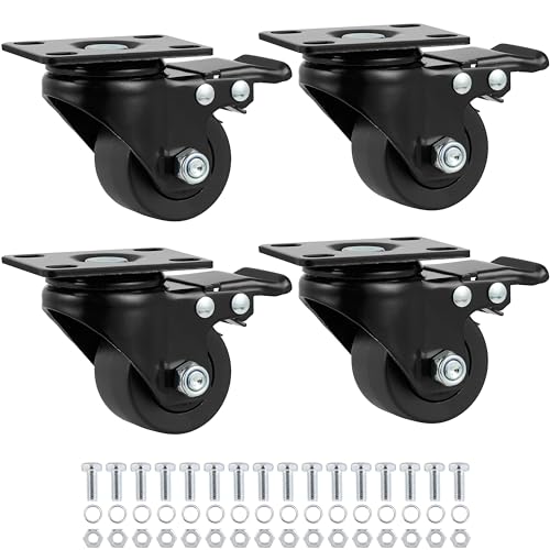 Finnhomy 2 Inch Caster Wheels Set of 4 Heavy Duty Low Profile Plate Swivel Casters with Brake Premium Solid Nylon Wheels 2,200 Lb Anti-wear Lockable Furniture Caster Sturdy for Toolbox Workbench Black by Finnhomy - Used condition - US$27.99