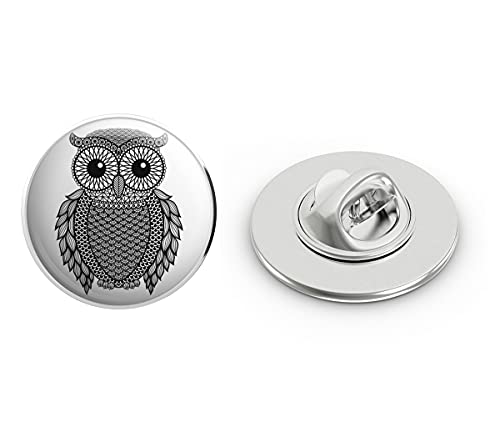 Black and White Detailed Pattern Owl Round Metal 0.75