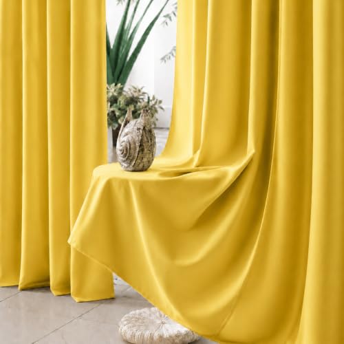Image of THE LINEN COMPANY Solid Curtains 6.5 Feet Long, Cotton Duck Canvas Curtains, 6.5ft Set of 2, Lemon