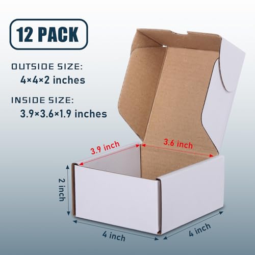 Poskad 4x4x2 Small Shipping Boxes,White Corrugated