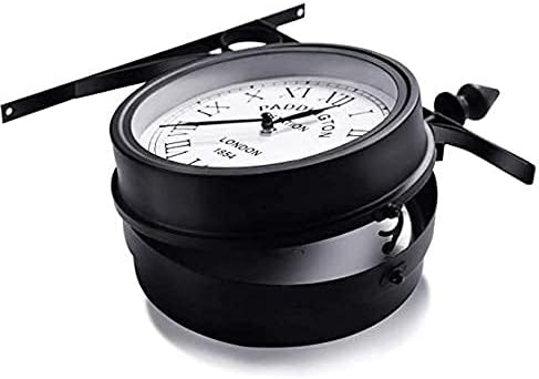 Double Sided Wall Clock, Garden Clocks Outdoor Waterproof Retro Stand Clock Paddington Station Wall Clock Vintage Antique-Look Bracket Indoor, Metallic