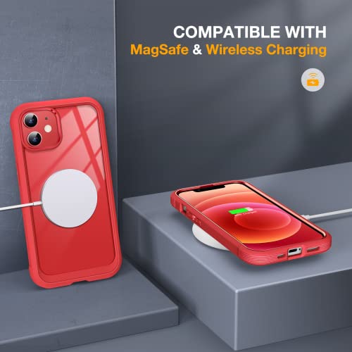 Image of Miracase Glass Series for iPhone 12 /12 Pro Case 6.1 inch, Upgraded Full-Body Rugged Phone Bumper Case Cover with Built-in 9H Tempered Glass Screen Protector and Camera Protector, Red