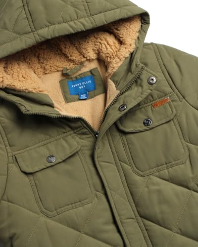 Perry Ellis Boys' Winter Jacket - Suede Microber Quilted Jacket with Hood - Warm Insulated Outerwear Jacket for Boys (8-18)3
