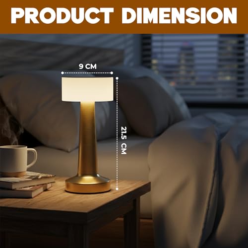 Image of Premium Rechargeable LED Table Lamp for Bedroom & Living Room - Touch Control | 3 Color Modes | Dimmable Brightness | Metal Body | Portable Wireless Bedside Light | Office & Home Decor