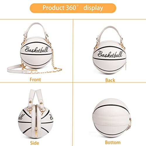 Women's Basketball Bag Basketball-Shaped Crossbody Bag Handbag Girl Mini One-Shoulder PU Leather Round Handbag…4